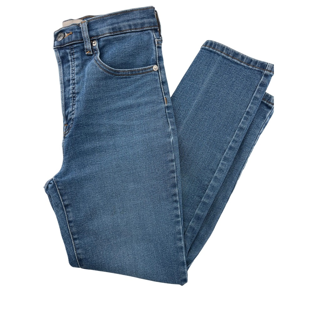 Everlane High-Rise‎ Slim Straight Jeans Medium Blue Button Fly Sz 28 25.5 Inseam